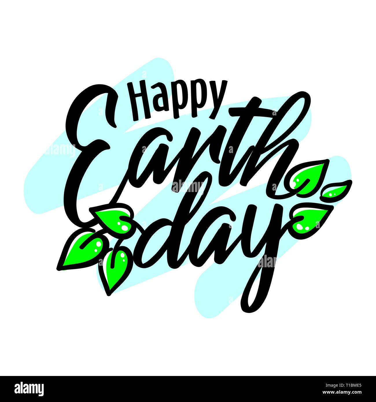 Happy Earth Day 22. April Schriftzug Karte mit grünen Blättern, Banner, Poster, Grußkarten oder Einladungen, Vektor Stock Vektor