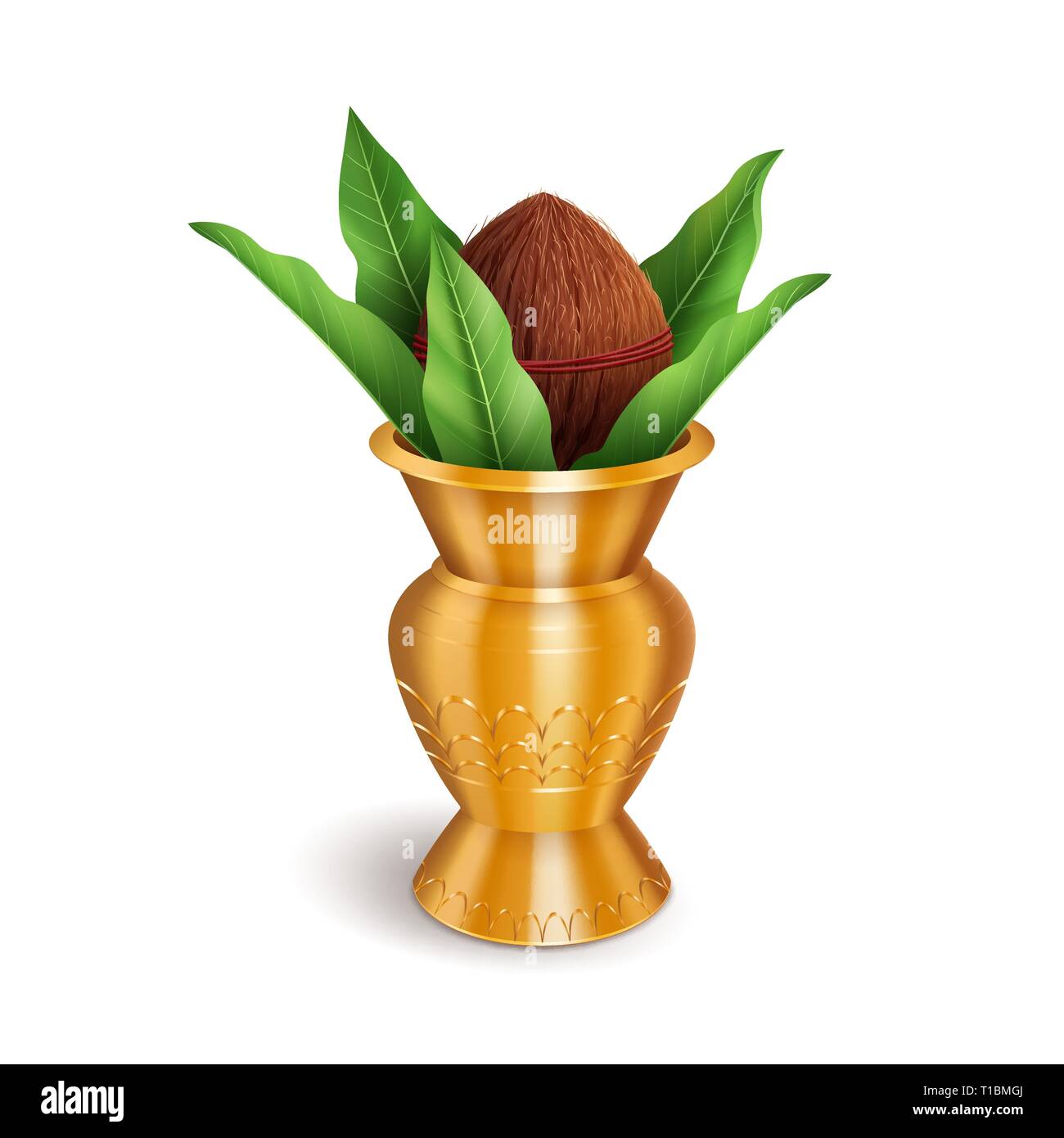 Hochzeit Kalash isoliert auf Weiss. Hindu und Jain Symbol des Reichtums, der Weisheit und der Unsterblichkeit. Vector Illustration Stock Vektor