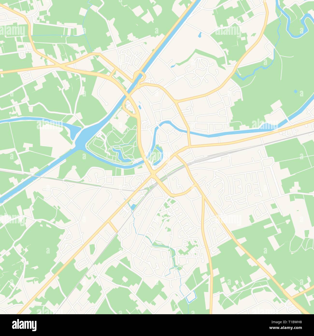 Druckbare Karte von Deinze, Belgien mit Haupt- und Nebenstraßen und größere Bahnen. Diese Karte ist sorgfältig für das Routing und die Platzierung von individuell gestalteten Stock Vektor