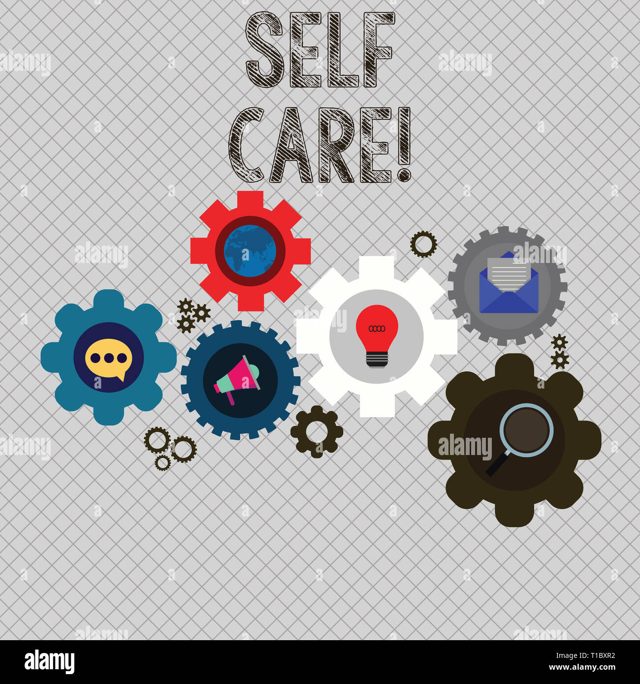 Schreiben Hinweis anzeigen Self Care. Business Konzept für die Praxis des Handelns die eigene Gesundheit Satz globaler Online Social Network erhalten oder verbessern. Stockfoto