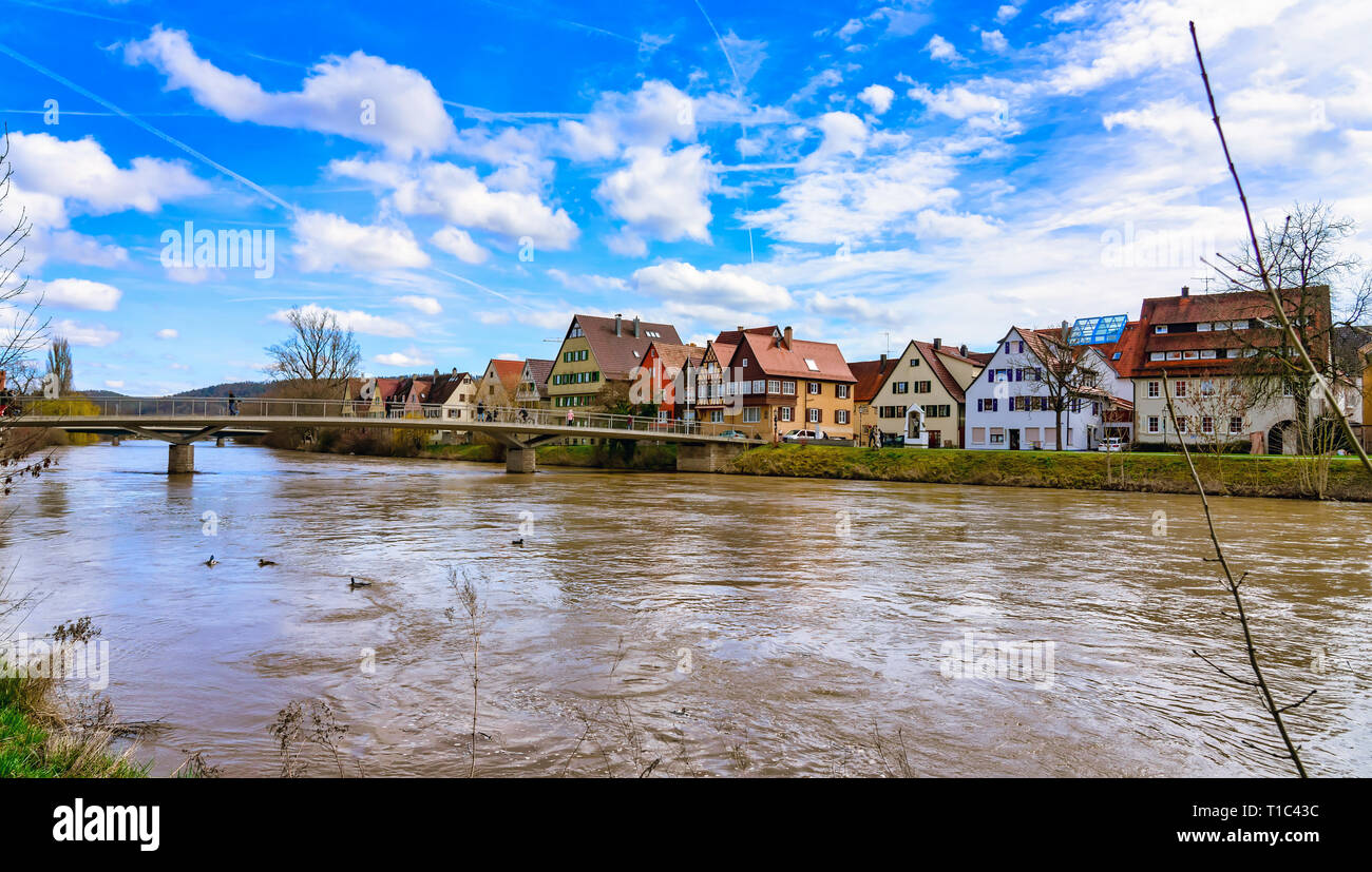 Stadt Rottenburg am Neckar mit Scenic Riverside Stockfoto