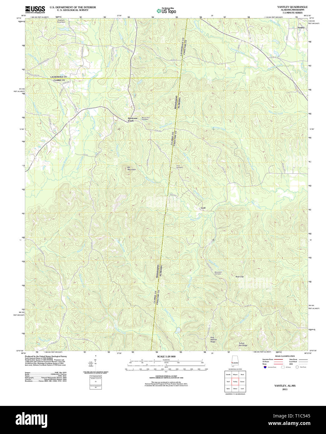 USGS TOPO Karte Alabama AL Yantley 20111213 TM Stockfoto