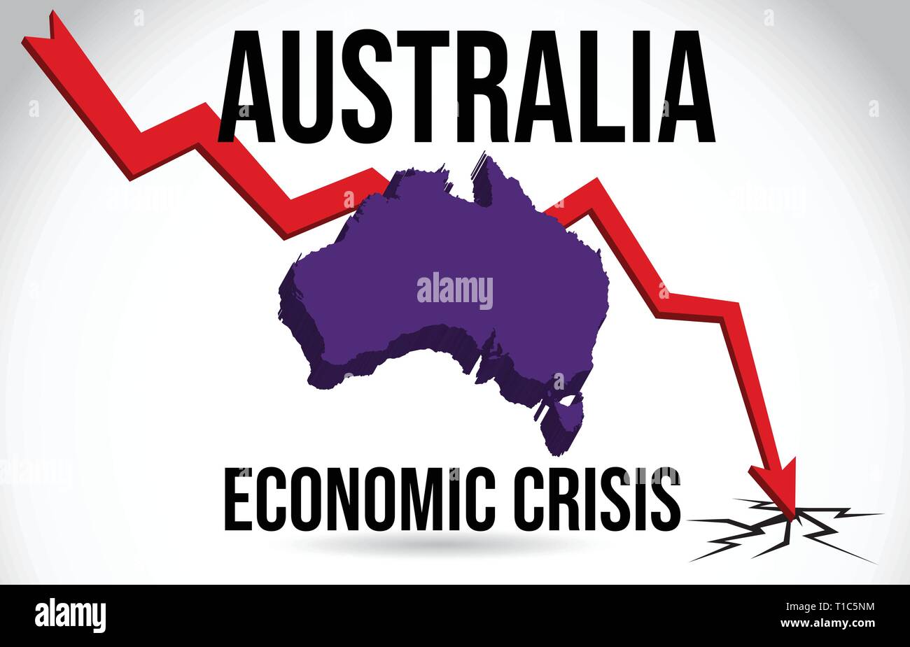 Australien Karte Finanzkrise wirtschaftlichen Zusammenbruch den Börsencrash Global Meltdown Vector Illustration. Stock Vektor