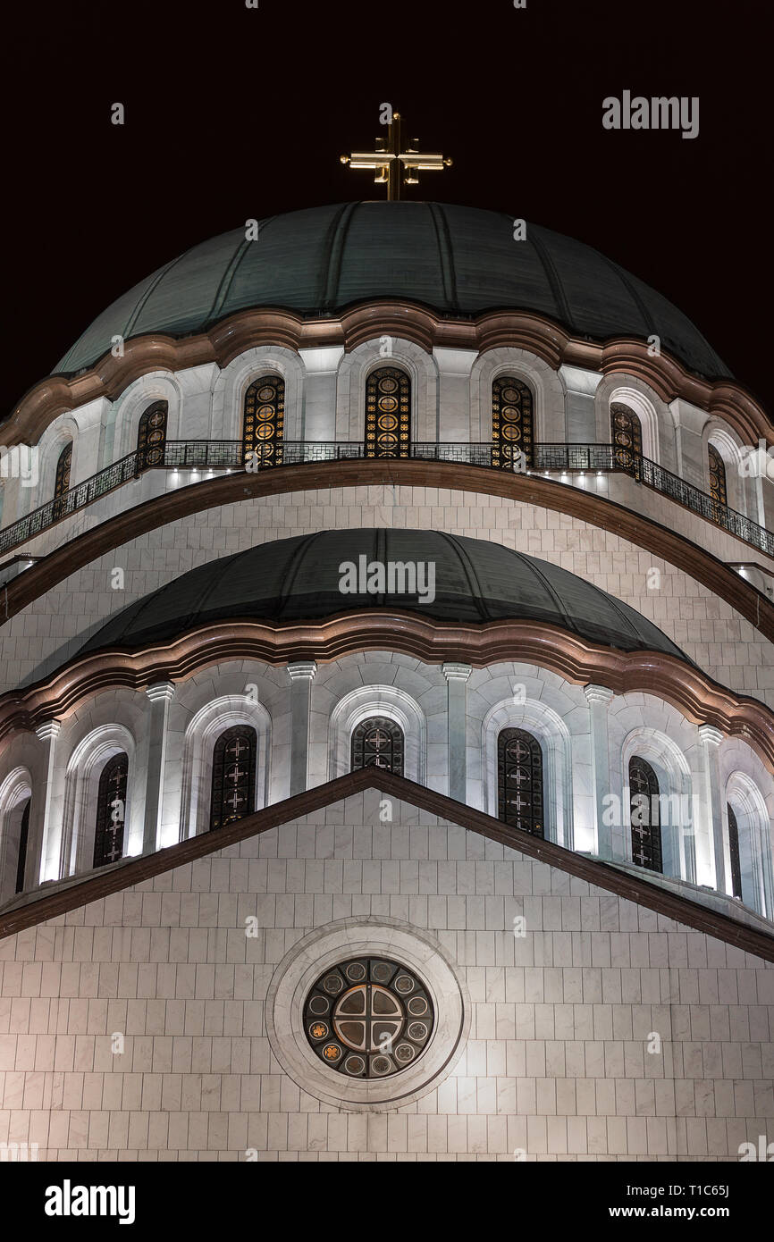 Close Up, bei Nacht beeindruckend, berühmten, großen Sveti Sava in Belgrad Stockfoto