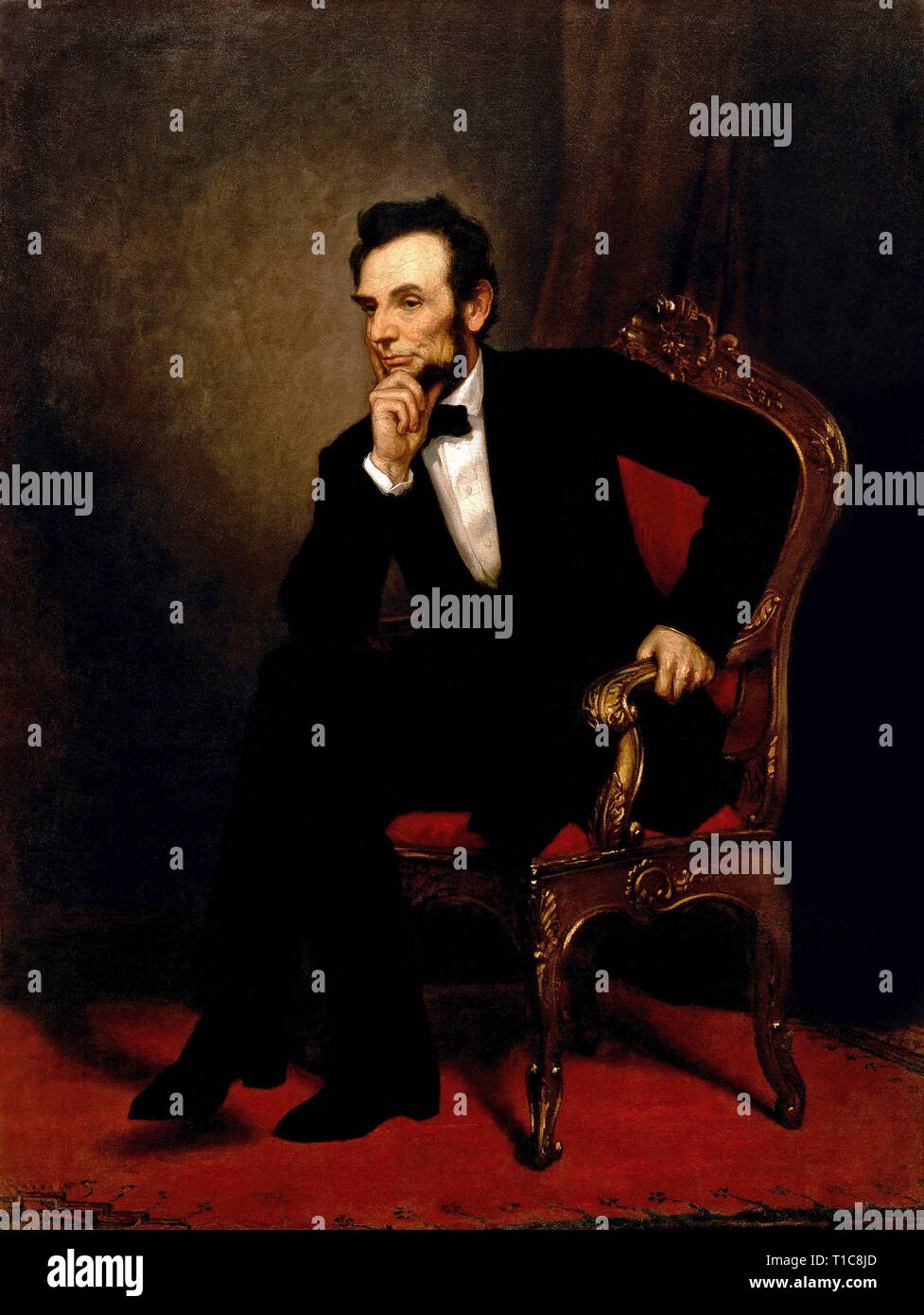 Portrait von Abraham Lincoln von George Peter Alexander Healy, 1869, Öl auf Leinwand, 187,3 cm × 141,3 cm (73.7 in x 55.6 in.). Lage, Esszimmer, White House, Washington, D.C. Stockfoto