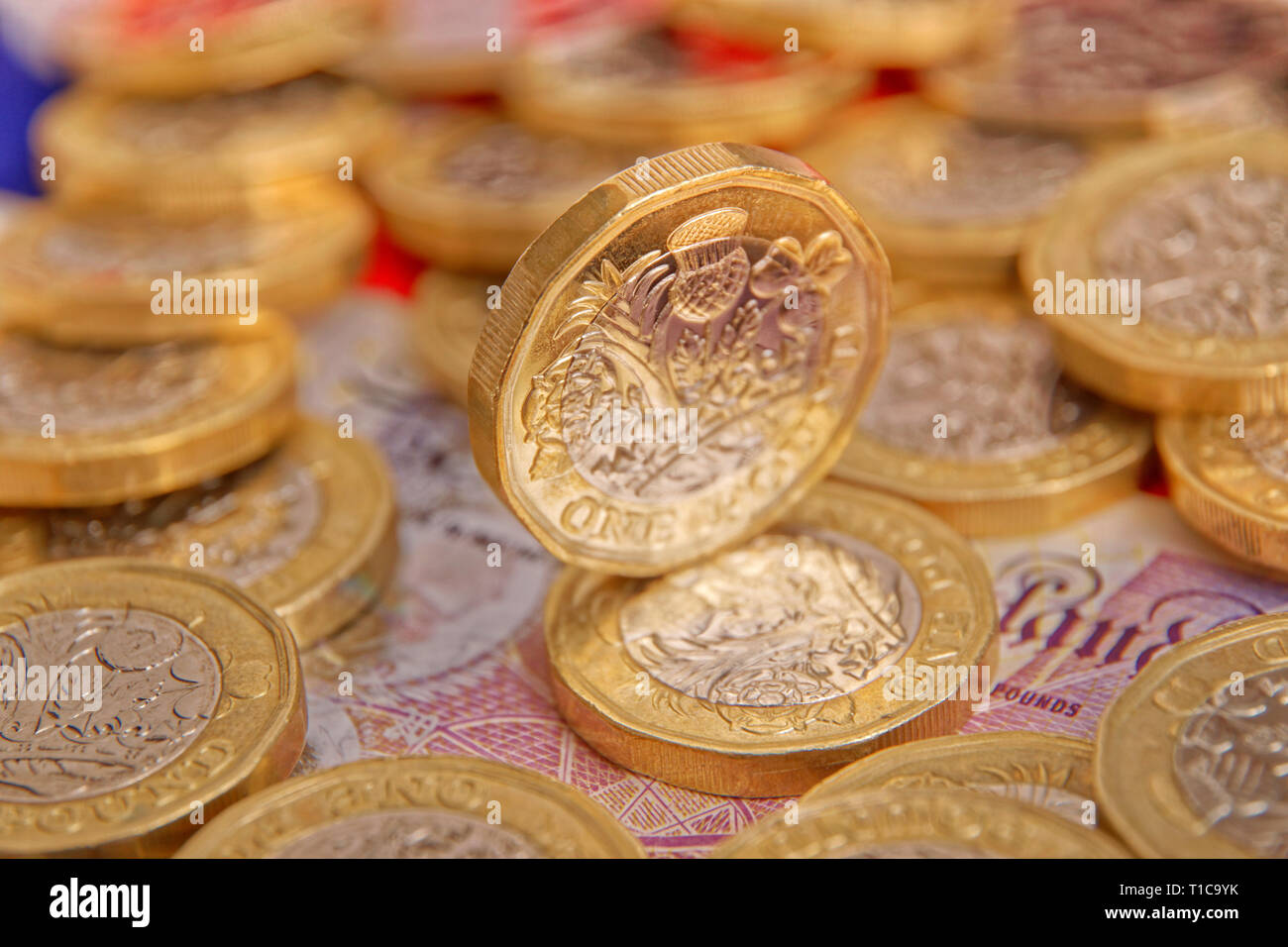 Britisches Pfund Münzen. Stockfoto