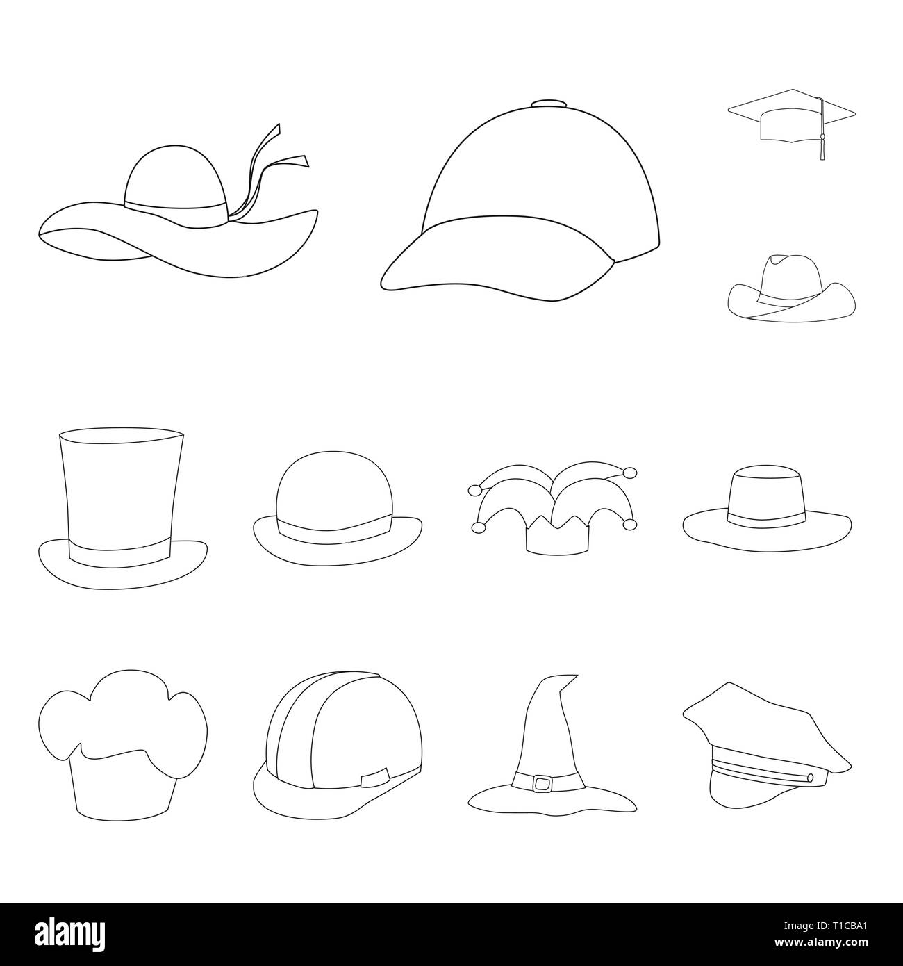 Vektor Design von Kopfbedeckungen und napper unterzeichnen. Sammlung von Kopfbedeckungen und Helm Lager Symbol für das Web. Stock Vektor