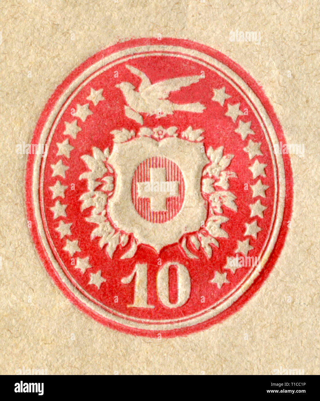 Schweizer historischen Stempel - Vignette: die Taube trägt einen Brief, ein  Kreuz auf die heraldische Schild, Sterne, Nennwert, Dezember 1878, Schweiz  Stockfotografie - Alamy
