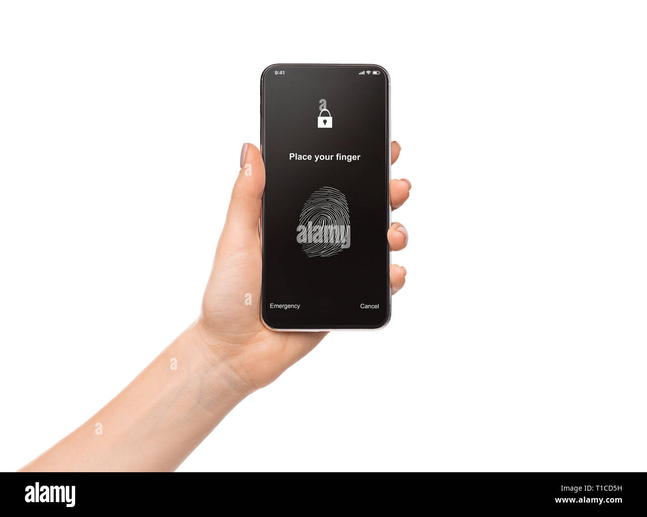 Hand Handy mit Anwendung zum Scannen von Fingerabdrücken Stockfoto