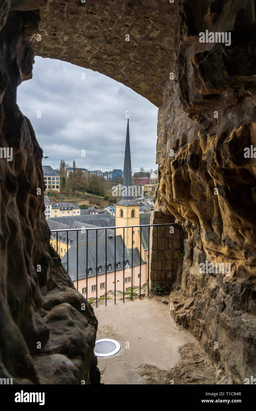Abtei Neumünster in Luxemburg Stadt, Petruss-kasematten. Stockfoto