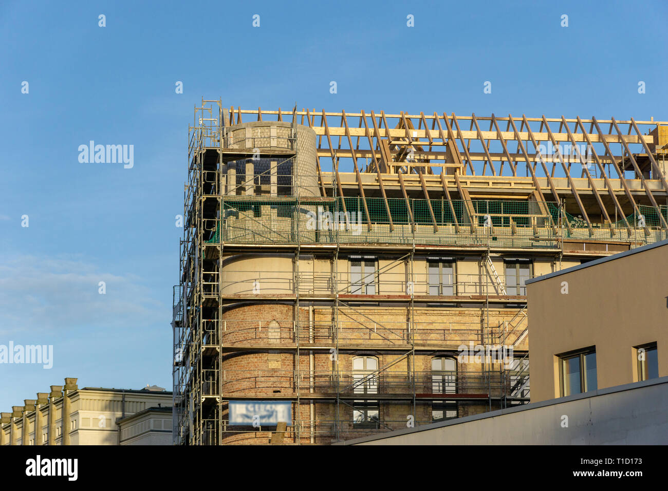 Baustelle eines buildind - Dach Sparren Stockfoto