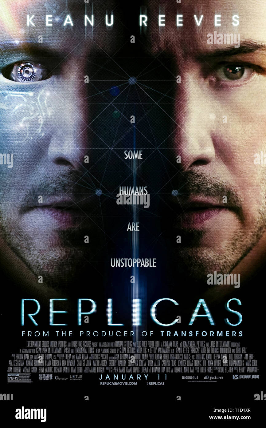 Repliken (2018) Regie: Jeffrey Nachmanoff und starring Keanu Reeves, Alice Eve und Thomas Middleditch. Ein Wissenschaftler versucht, toten Geliebten zu erholen. Stockfoto