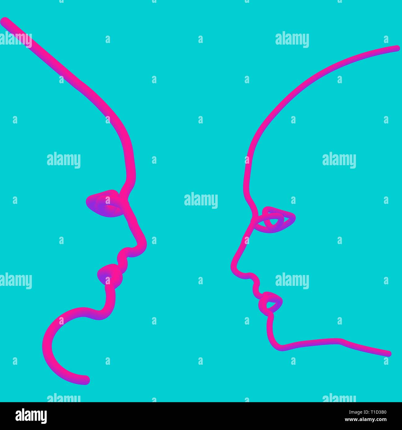 Zwei Menschen Silhouetten mit einer Linie gezeichnet. Einfachen vektor Illustration. Separate auf einem farbigen Hintergrund. Stock Vektor