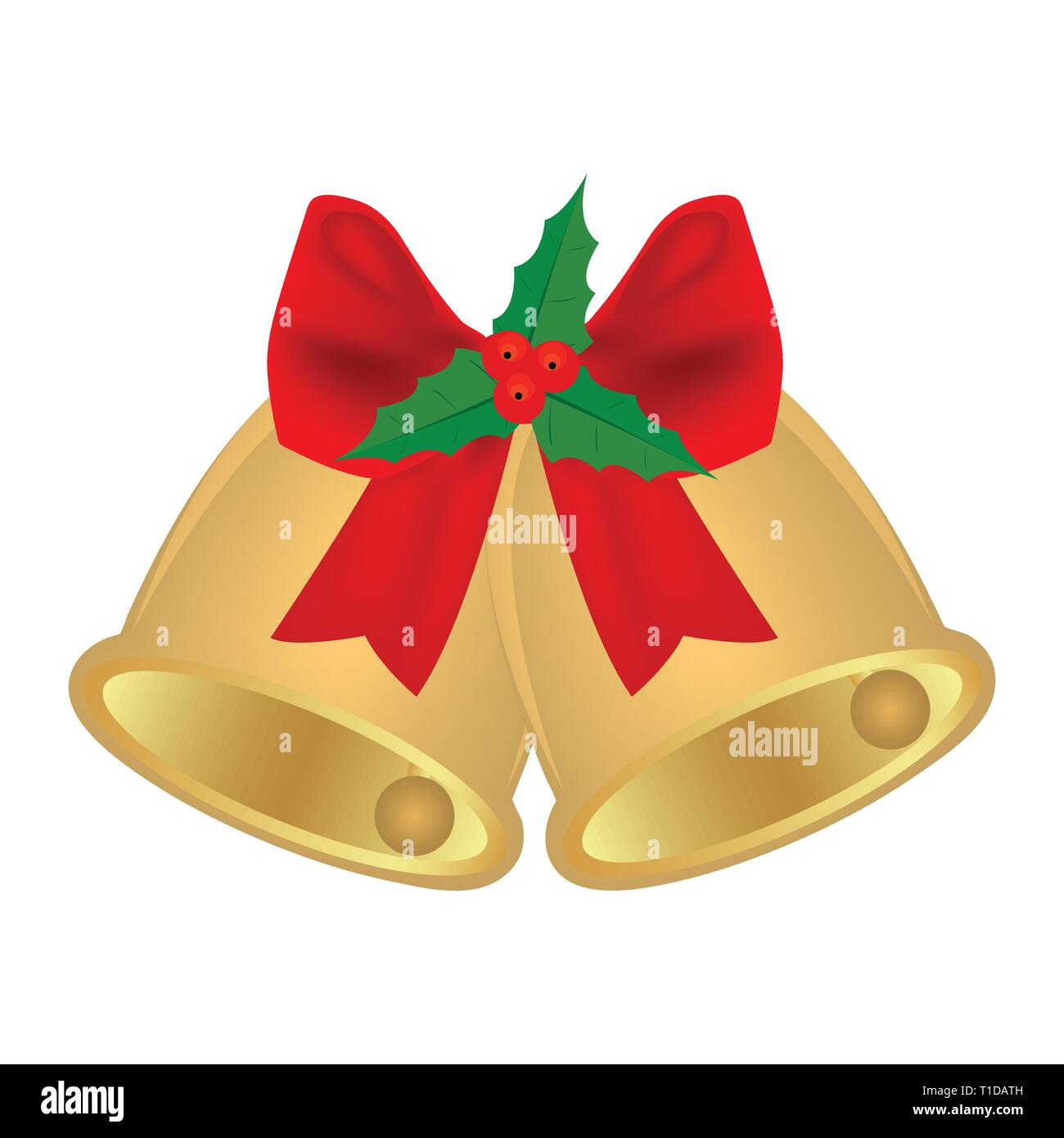 Weihnachten Glocken mit roter Schleife und Holly Stock Vektor
