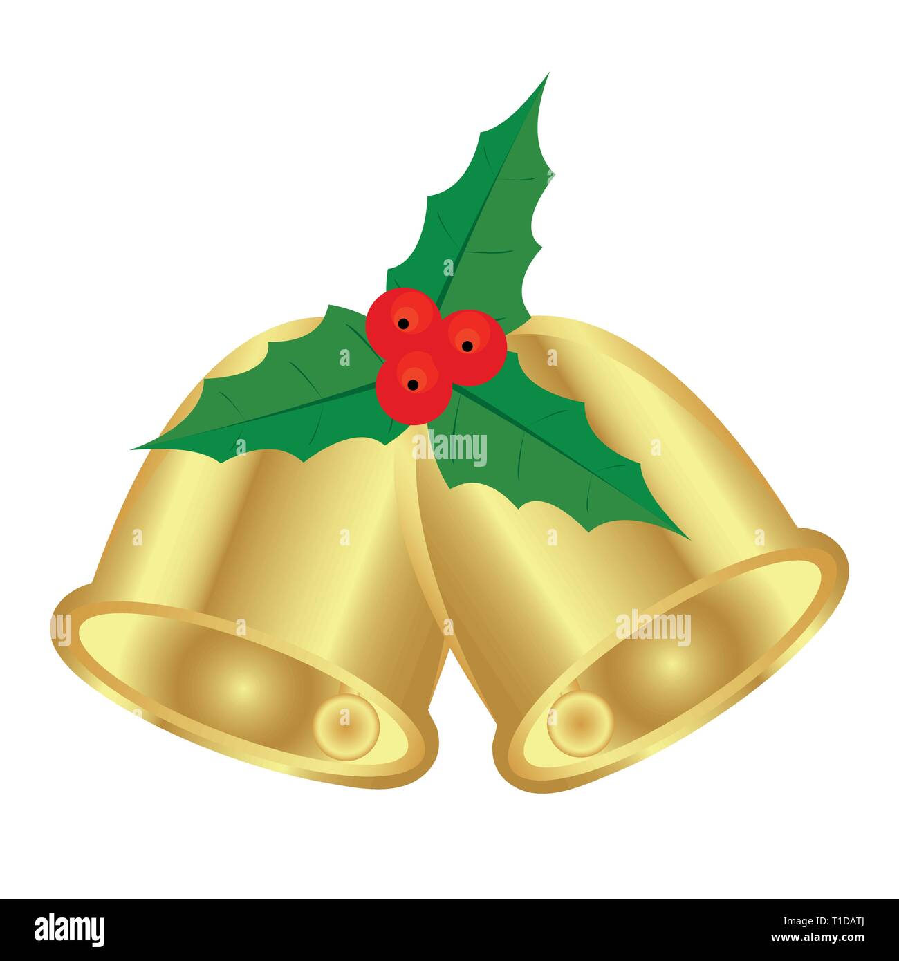 Christmas Bells und Holly auf weißem Hintergrund Stock Vektor