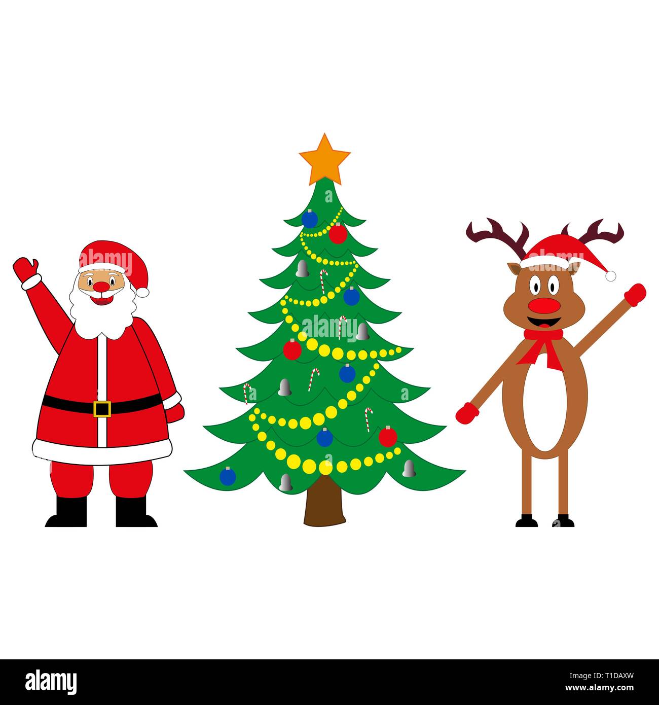 Santa Claus und Wild in der geschmückten Weihnachtsbaum Stock Vektor
