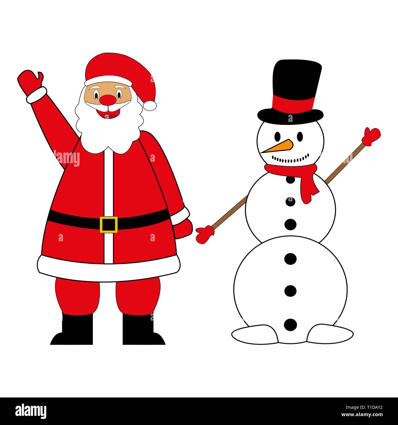 Santa Claus und der Schneemann auf weißem Hintergrund Stock Vektor