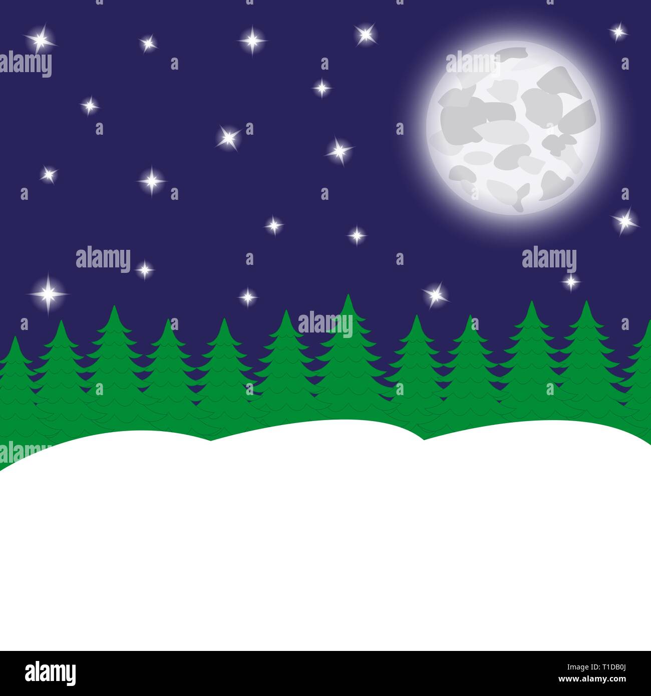 Nacht Märchen Wald und Mond Vector Illustration Stock Vektor