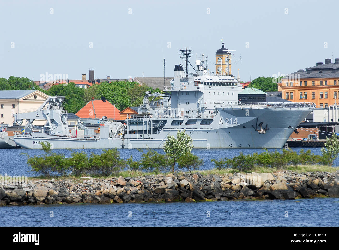 HSwMS Belos eine 214 u-boot Rettung Schiff im 1. U-Boot Flotille der Schwedischen Marine in Karlskrona Karlskrona örlogsbas (Naval Base) aufgeführten Weltkulturerbe Stockfoto