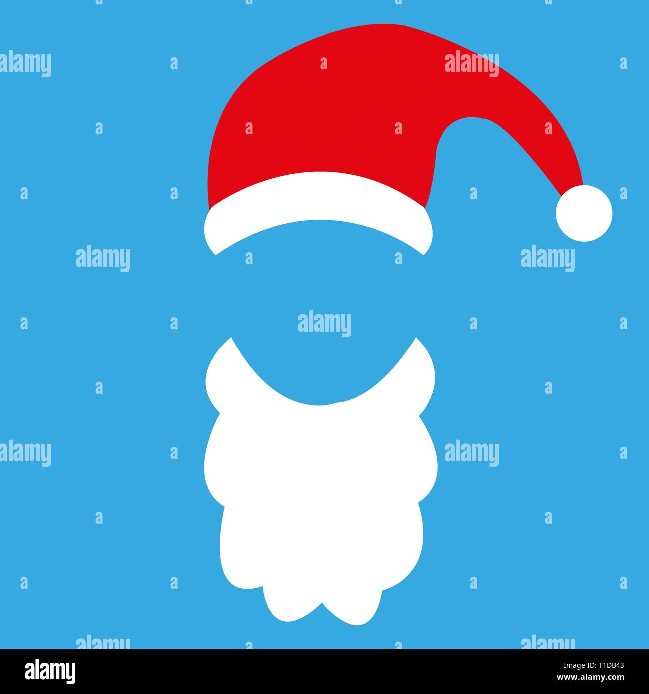 Santa Mütze und Bart auf einem blauen Hintergrund Stock Vektor