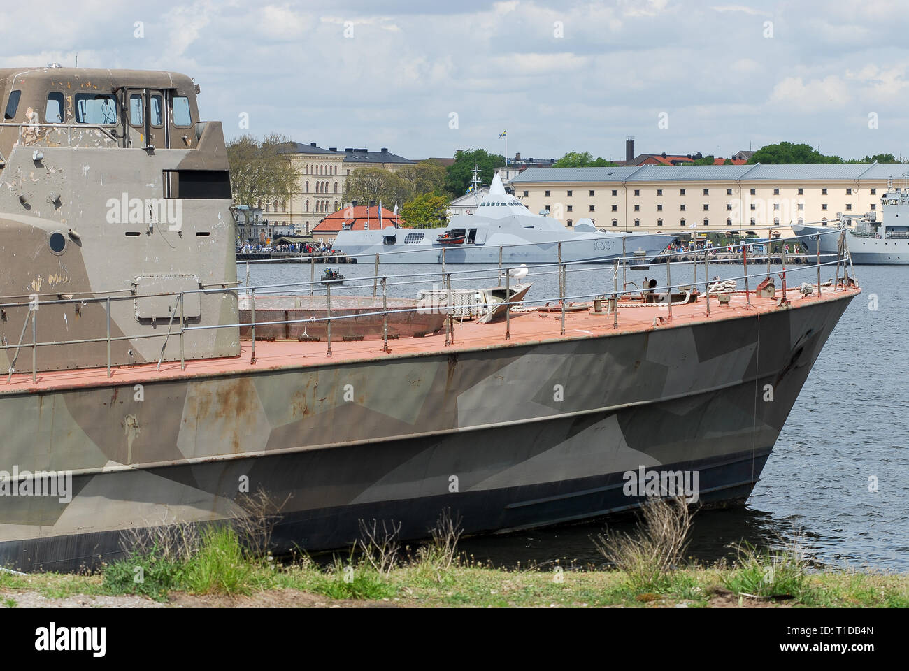 K33 Härnösand HSwMS Visby-Klasse Corvette bei Marinens Dag (Navy) in Karlskrona Karlskrona örlogsbas (Naval Base) aufgeführten Weltkulturerbe der UNESO Stockfoto