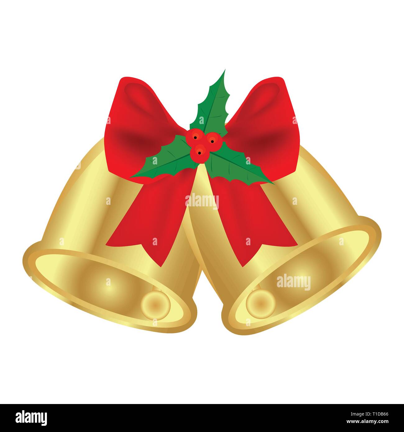 Weihnachten Glocken mit roter Schleife und Holly Vektor Stock Vektor