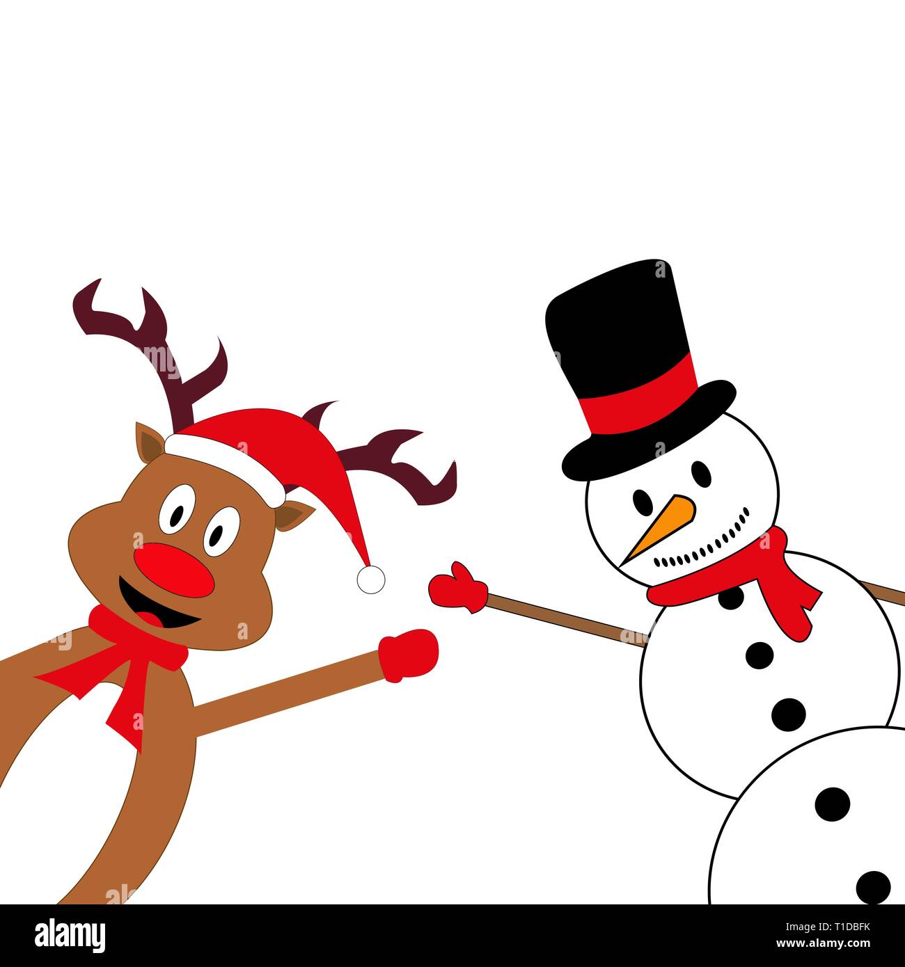 Schneemann und Weihnachten Rentier auf weißem Hintergrund Stock Vektor