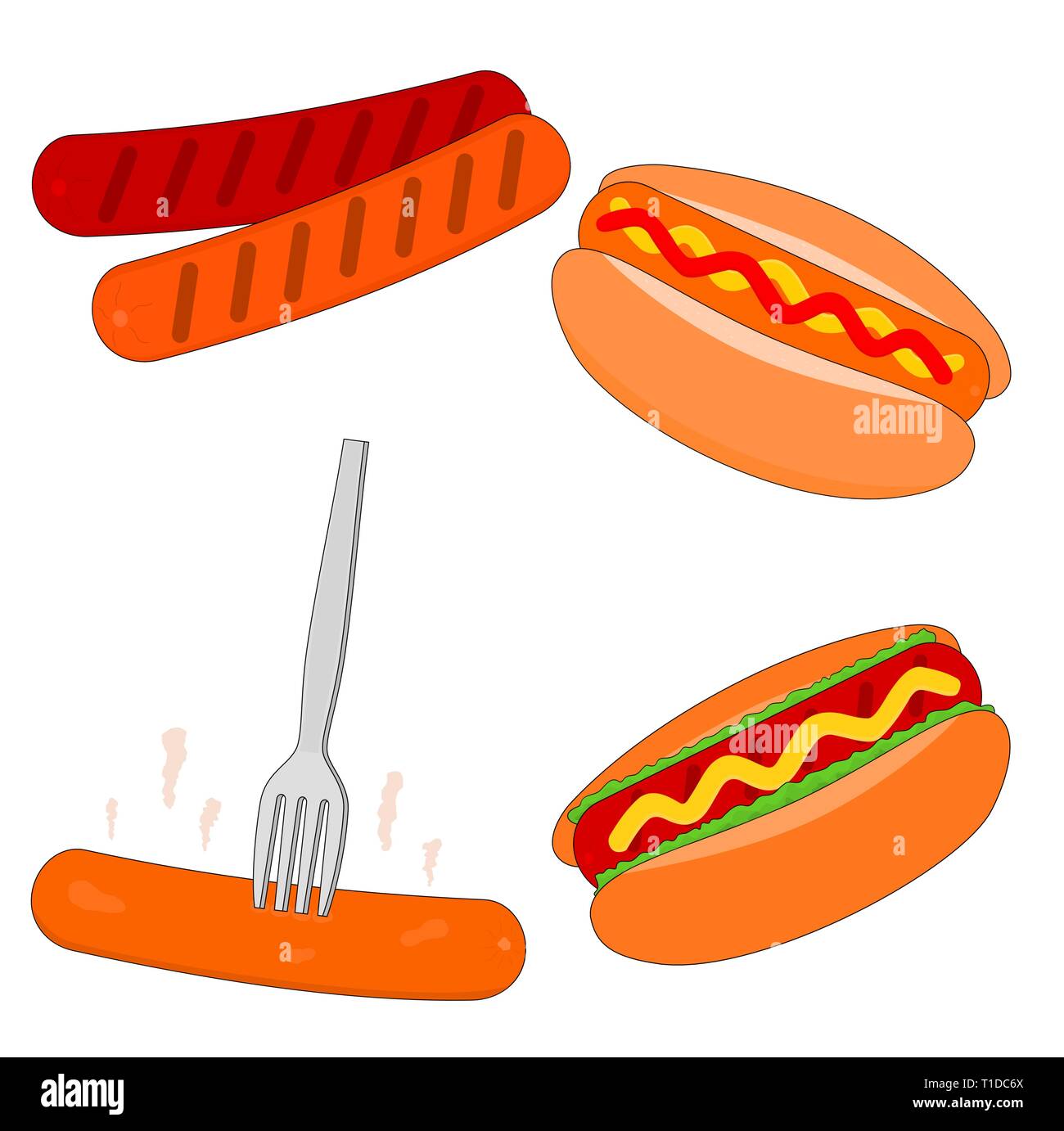 Lecker fast food Hot dog Menü, Icon Set isoliert Stock Vektor