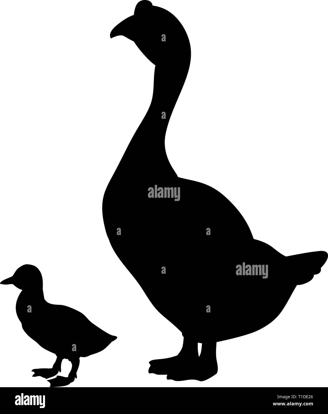 Gans und gosling Vogel schwarze Silhouette Tier. Stock Vektor