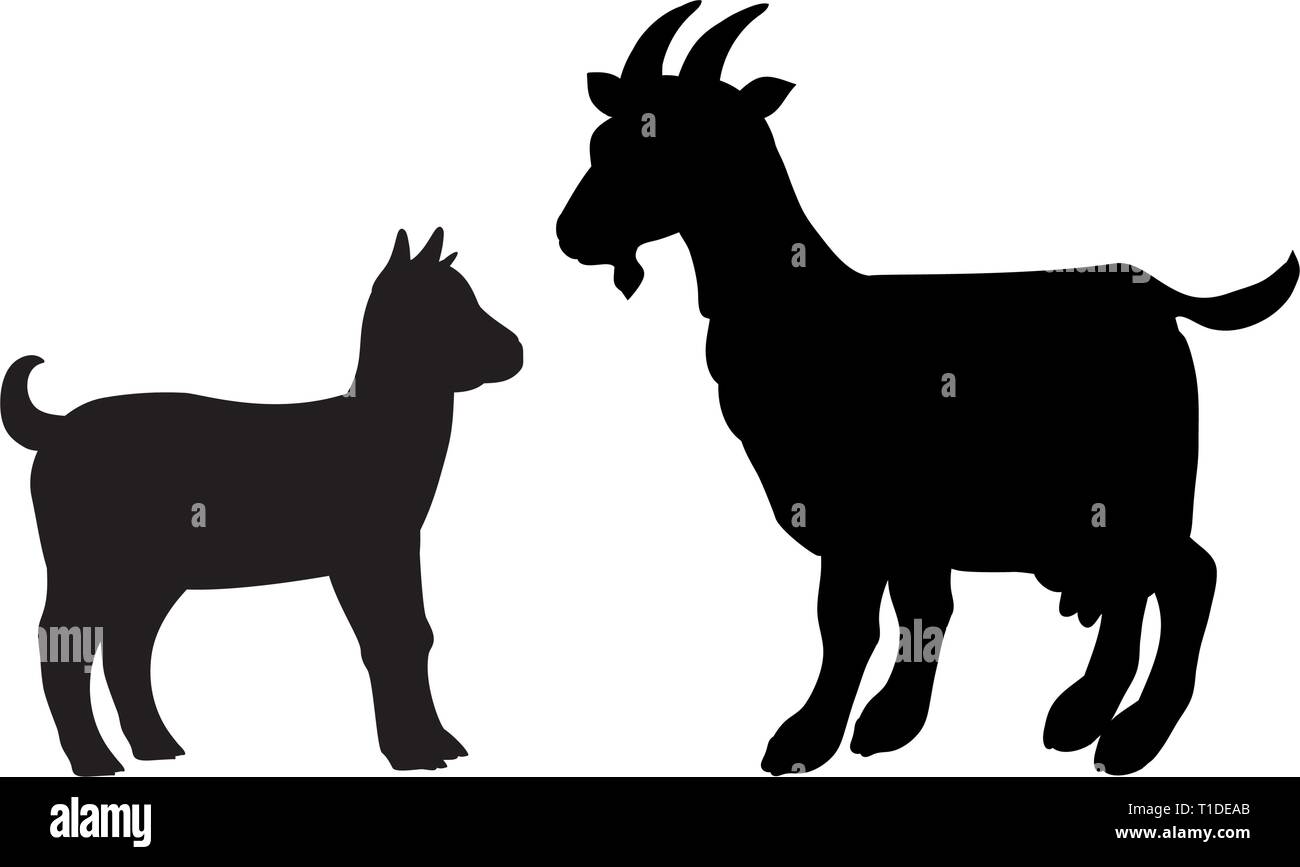 Ziege goatling farm Säugetier schwarze Silhouette Tier. Stock Vektor
