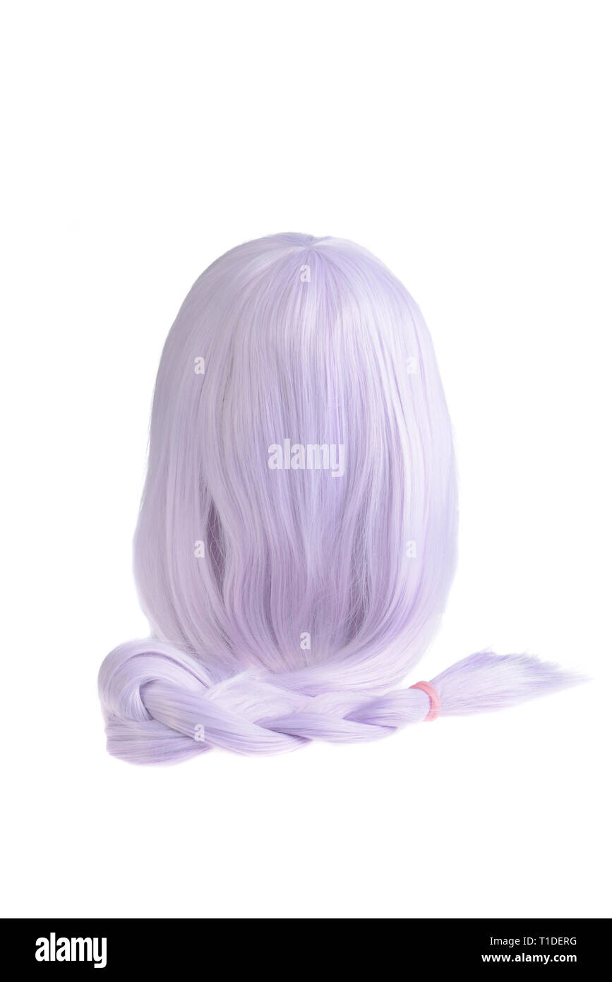 Lange Haare lila farbige perücke isoliert Stockfoto