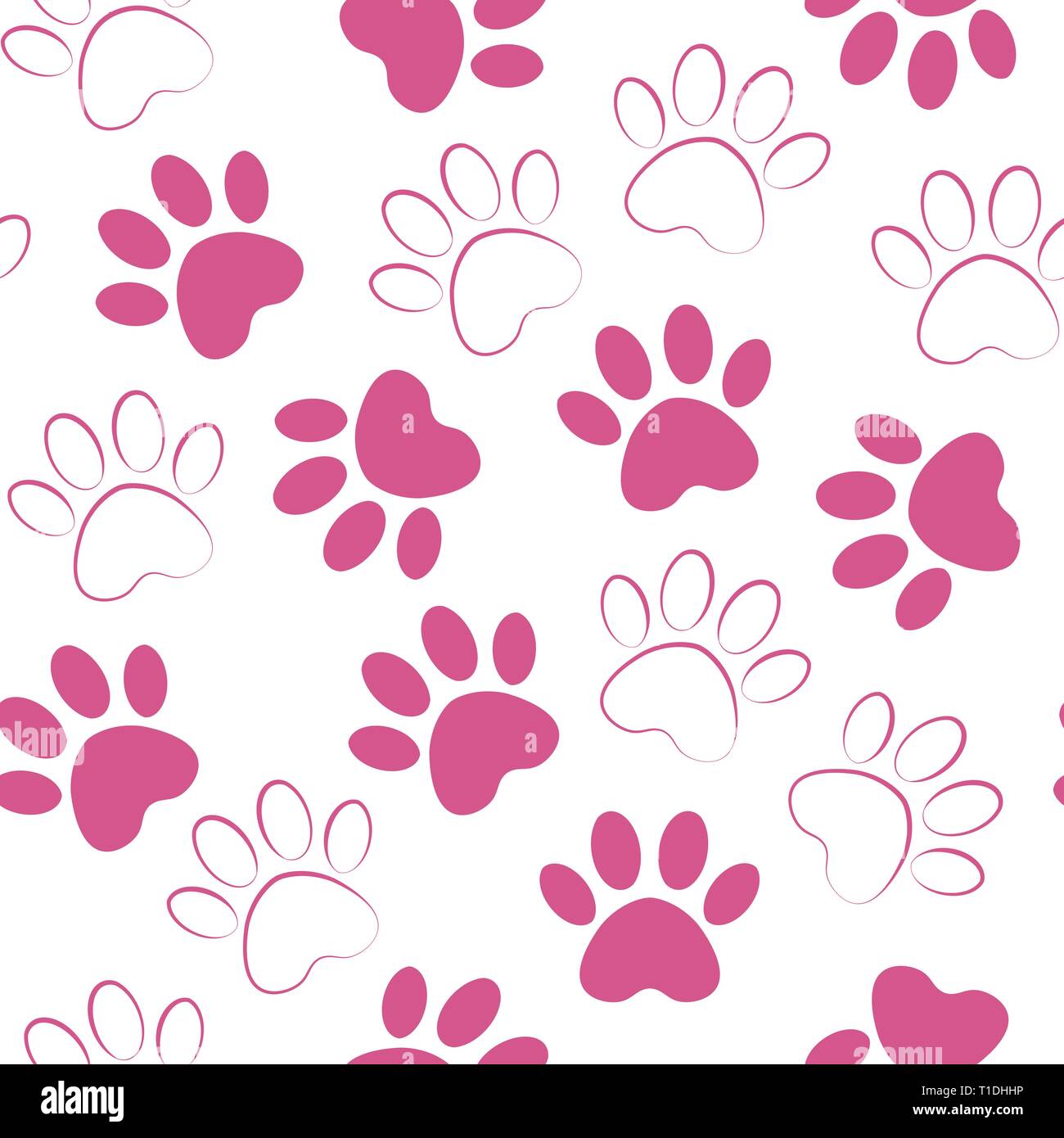 Hintergrund mit Schattenrissen von Katze oder Hund Platzbedarf. crimson Vektor-illustration animal paw-Pattern. Paw rosa Druck nahtlos. Stock Vektor