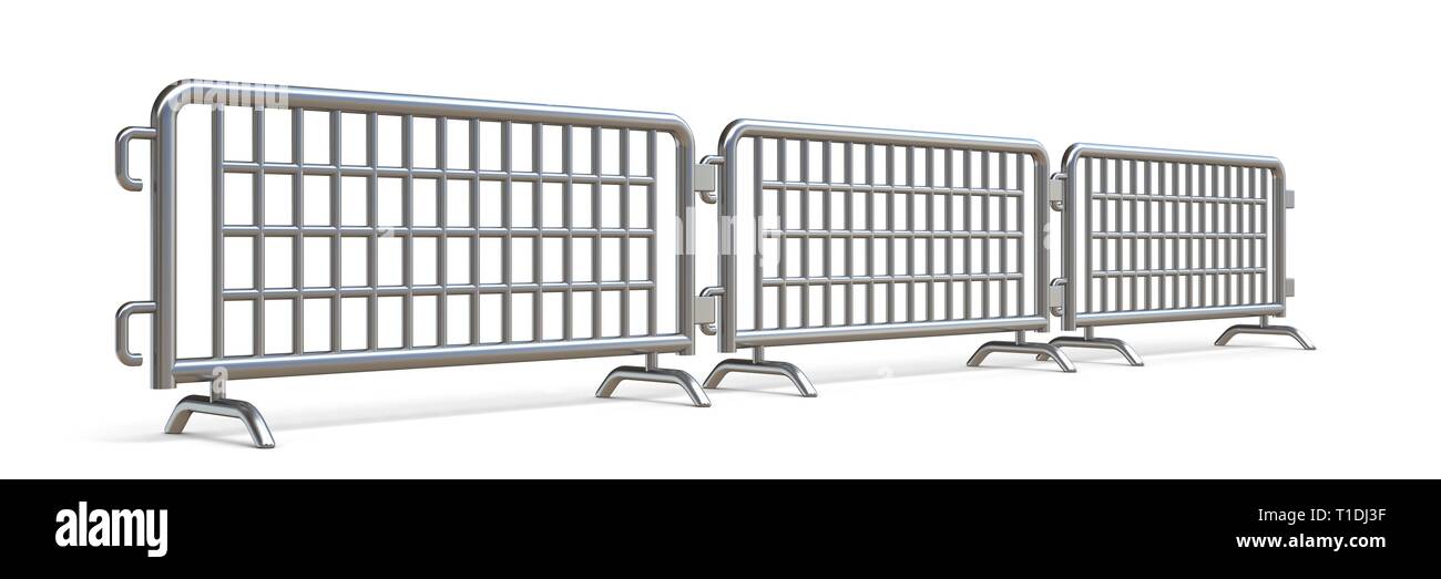 Stahl Barrikaden Seitenansicht 3D-Render Abbildung auf weißem Hintergrund Stockfoto