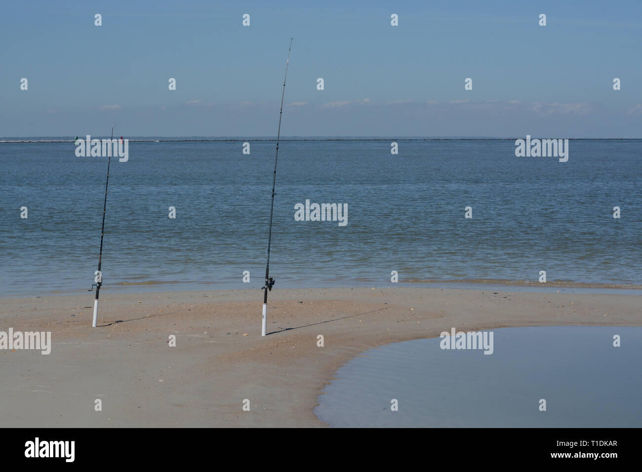 Angeln auf Fernandina Beach, Cumberland Sound, Fort Clinch State Park, Nassau County, Florida, USA Stockfoto