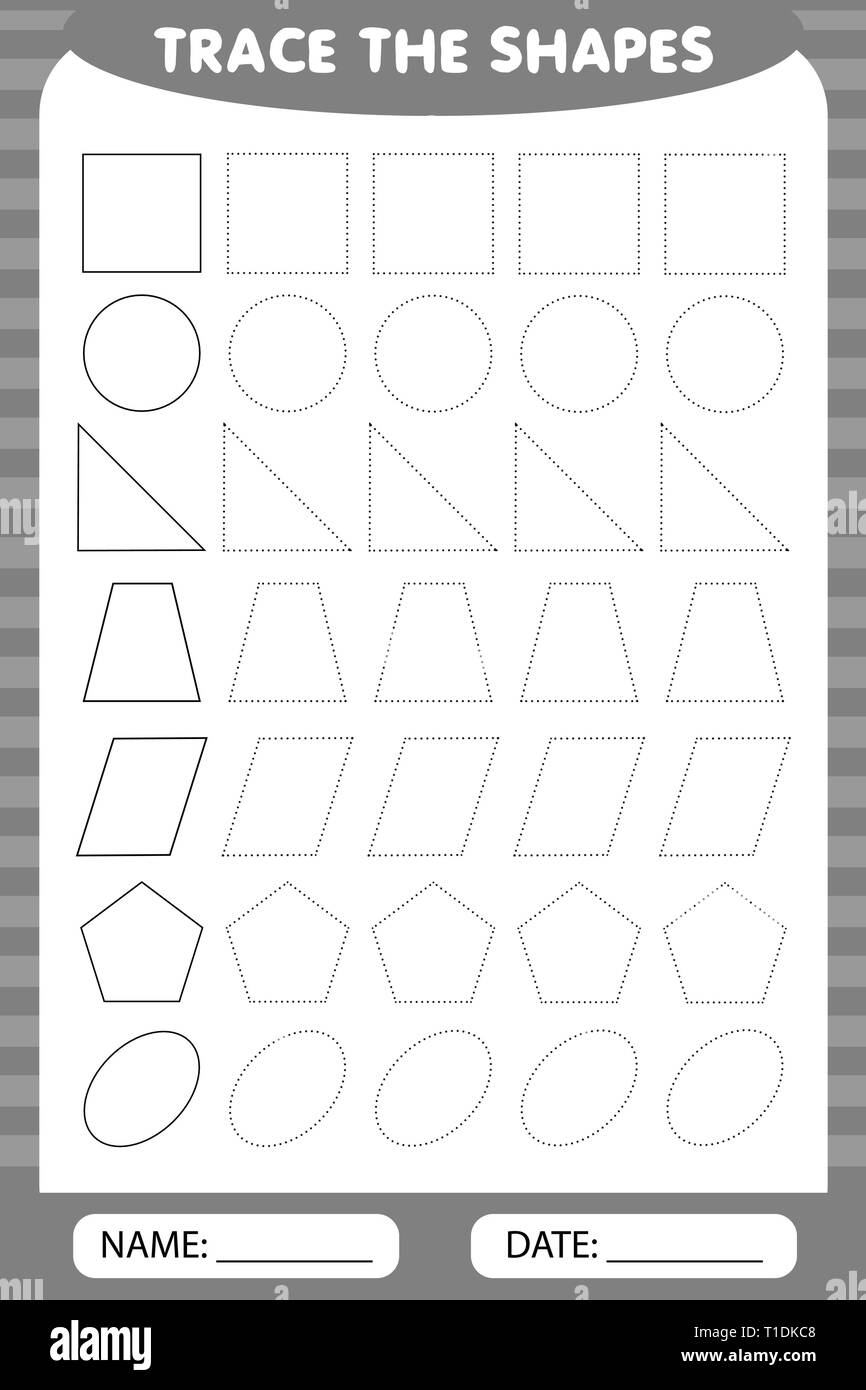 Lernen Fur Kinder Zeichnung Aufgaben Die Geometrischen Formen Um Die Kontur Nachzeichnen Stock Vektorgrafik Alamy