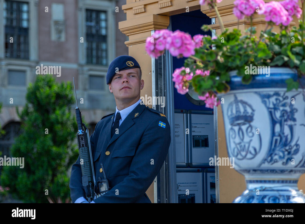 Royal Scots Guards auf der Hut in der Schwedischen Königlichen Palast Stockfoto