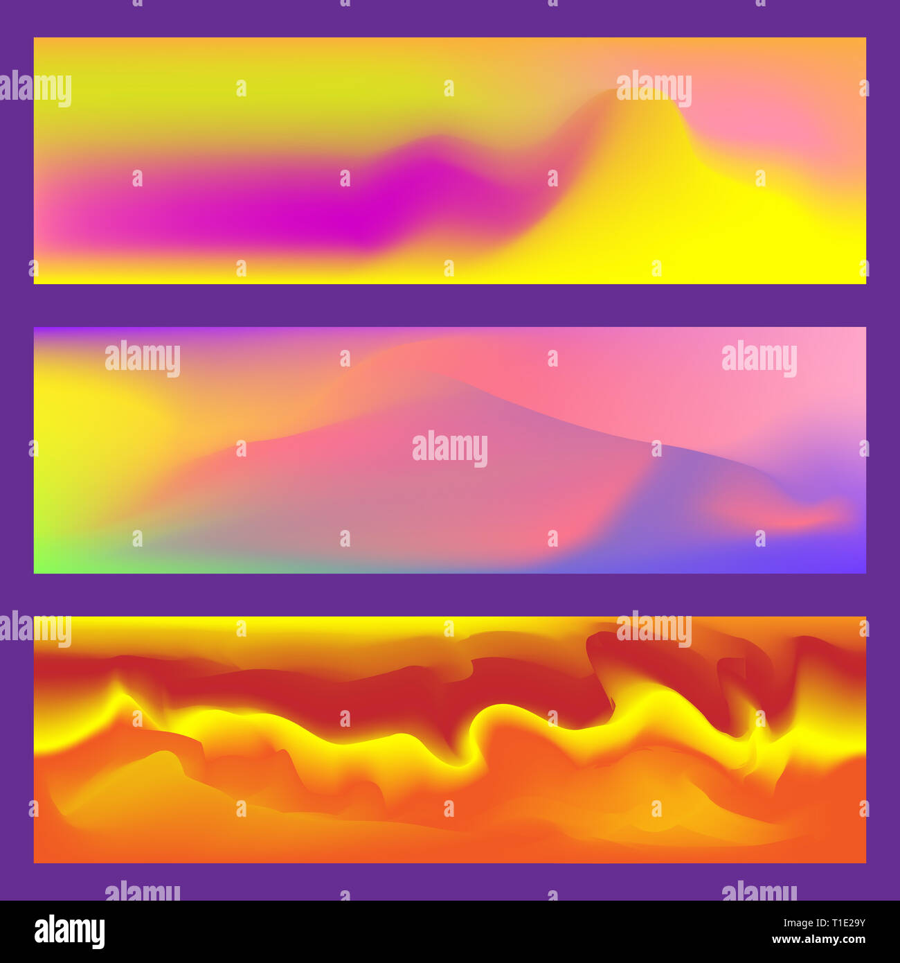 Abstrakte fluid 3D-Formen trendy flüssigen Farben Banner gesetzt. Grafik Berg Zusammensetzung Abbildung. Moderne Vorlage für Broschüre, Faltblatt, Flyer Stockfoto