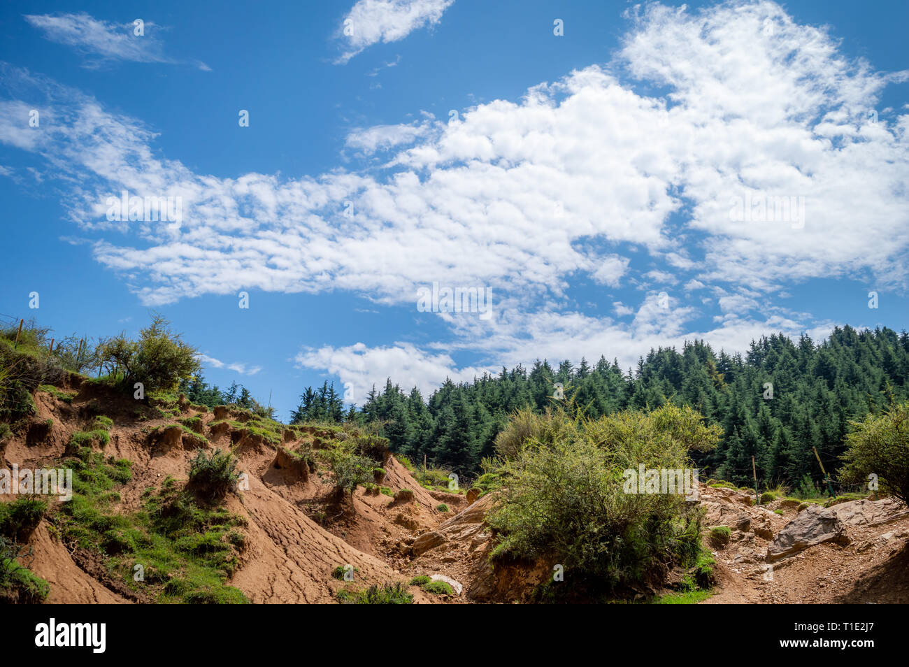 Landschaft Foto von Regenwasser erosion landcape mit blauen bewölkten Himmel Stockfoto