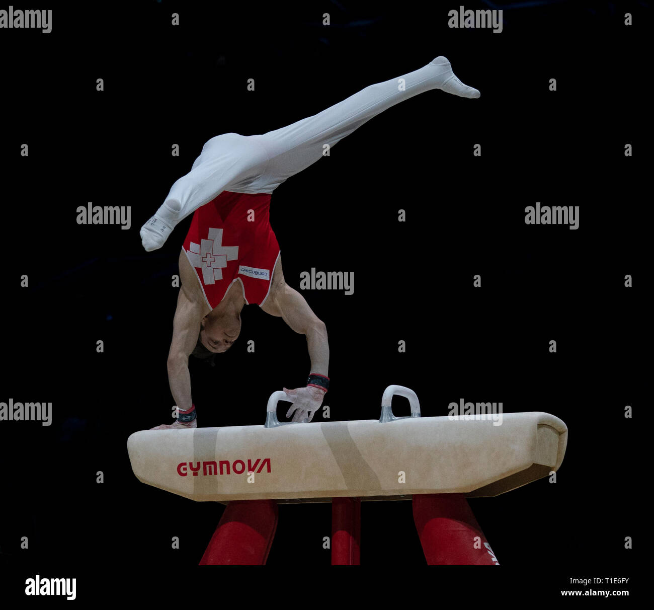Christian Baumann (Schweiz), die in Aktion während der Gymnastik WM2019 in Genting Arena Birmingham Vereinigtes Königreich am 23. März 2019. GlennSports. Stockfoto