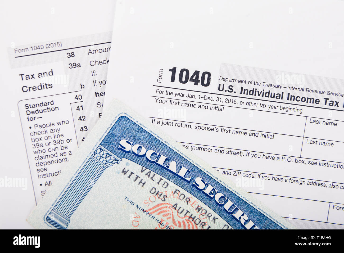 Steuererklärung Form und Social Security Card Nummer Stockfoto