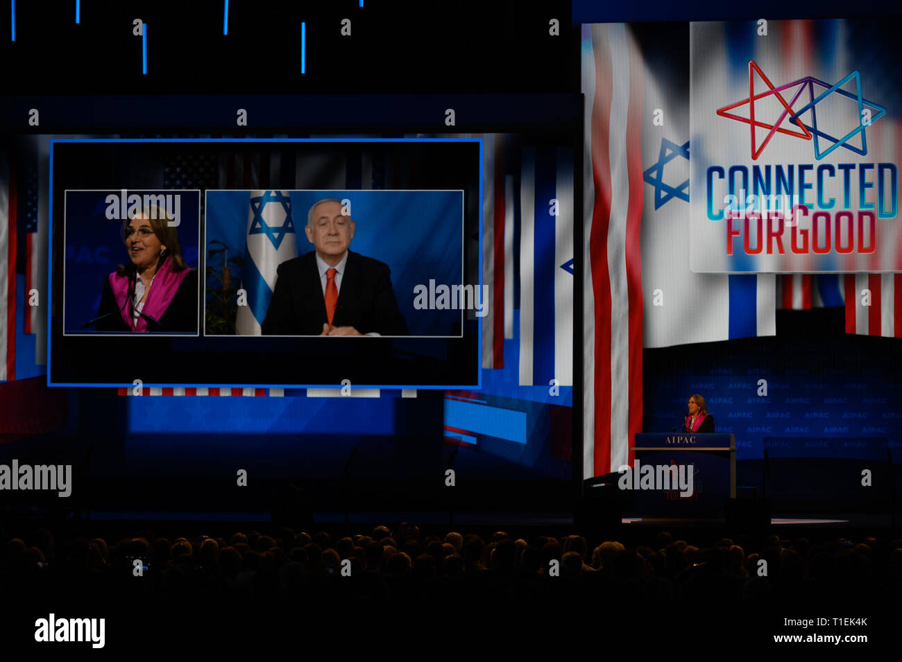 März 25, 2019 - AIPAC hält seine jährliche Konferenz in Washington DC. Premierminister Benjamin Netanjahu spricht über Satellit zu AIPAC. Zach D Roberts. Washington DC. USA. NEUE. 20190326 (Bild: © Zach RobertsZUMA Draht) Stockfoto