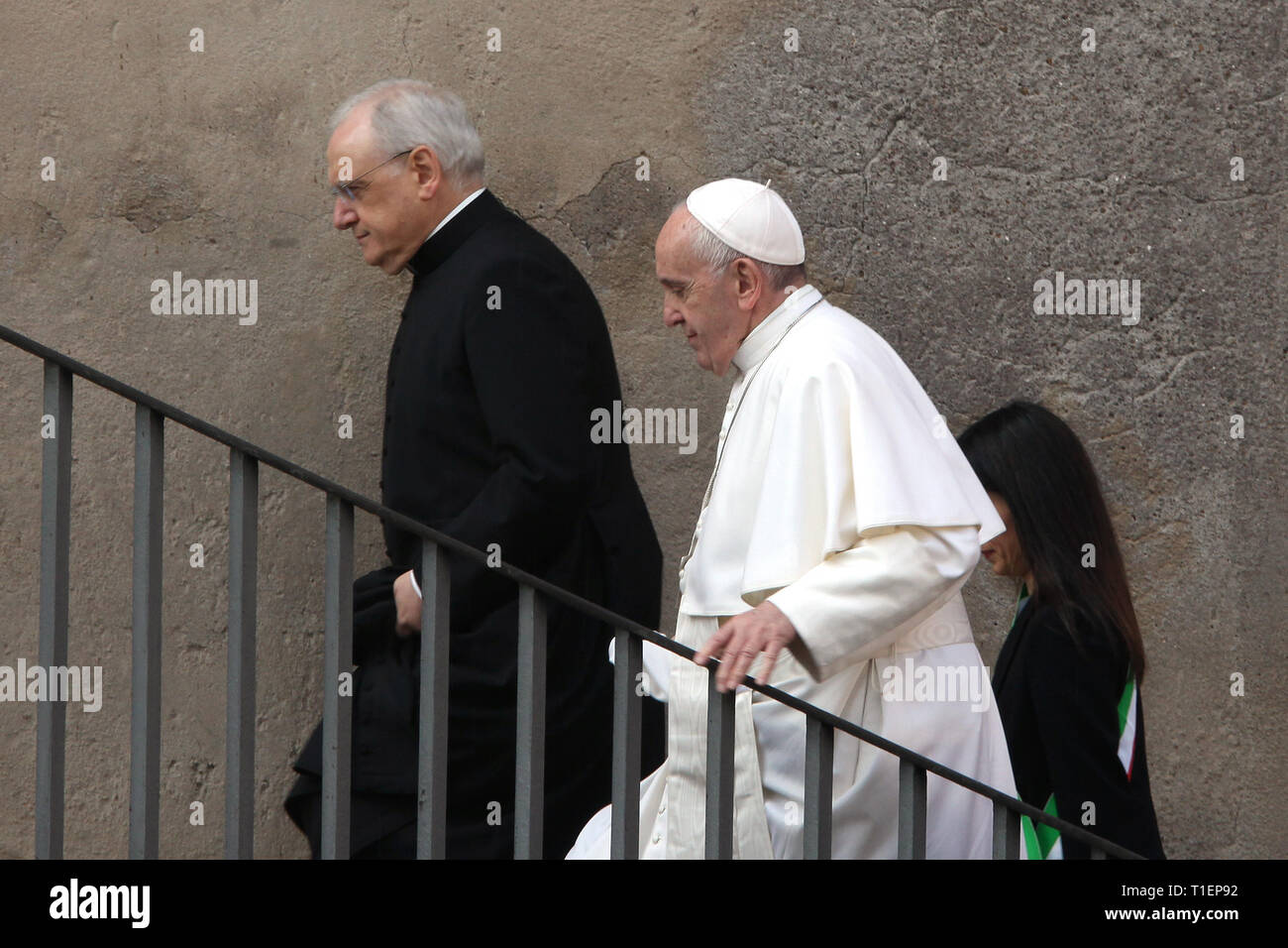 Papst Franziskus und Virginia Raggi Rom 26. März 2019. Papst Franziskus (Jorge Mario Bergoglio) besucht die Bürgermeister von Rom Am Campidoglio. foto Insidefoto Stockfoto
