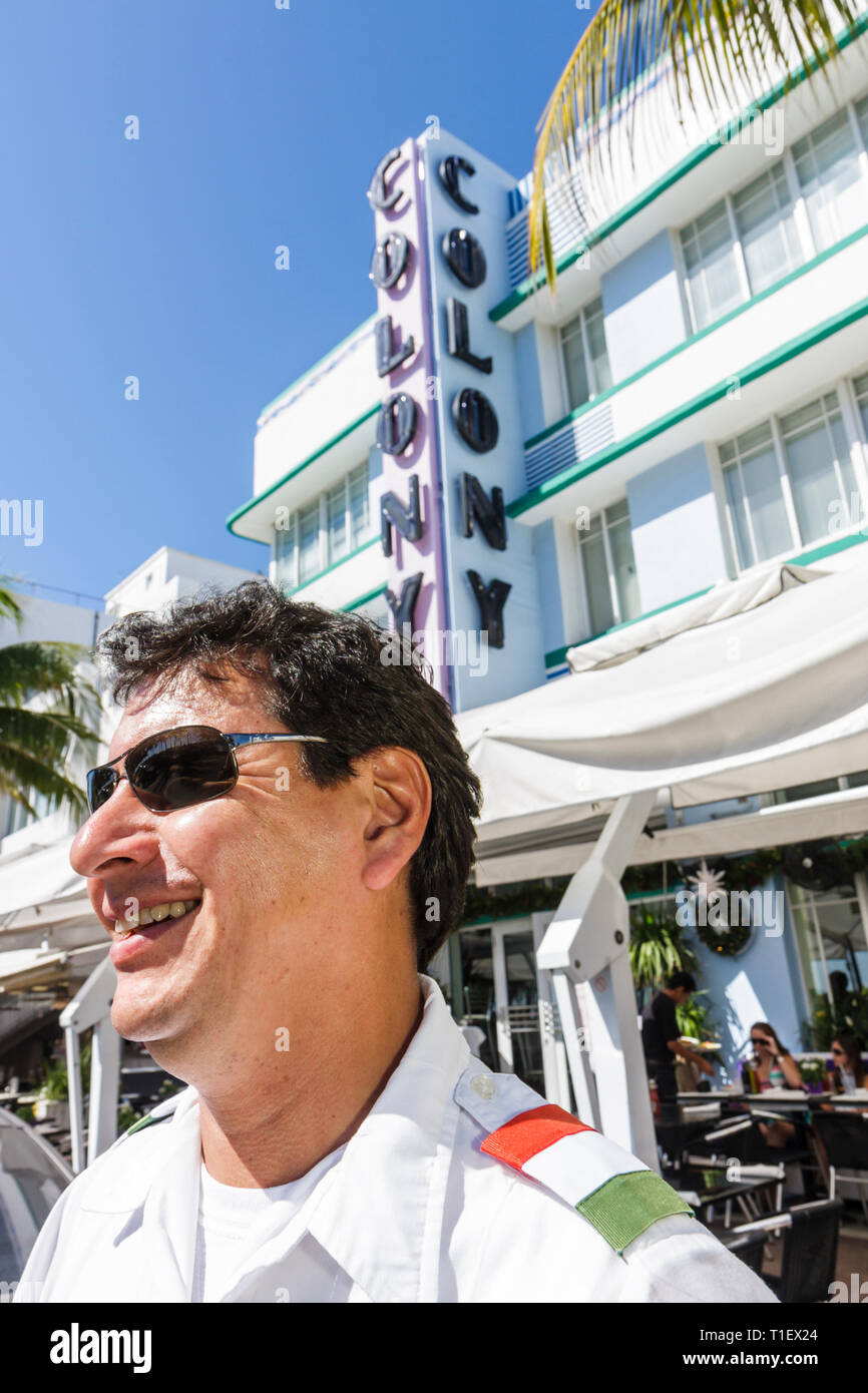 Miami Beach, Florida, Ocean Drive, historisches Art déco-Viertel, The Colony, Hotelhotels, Motel Motels, Erhaltung außen, außen, vorne, Eingang Stockfoto