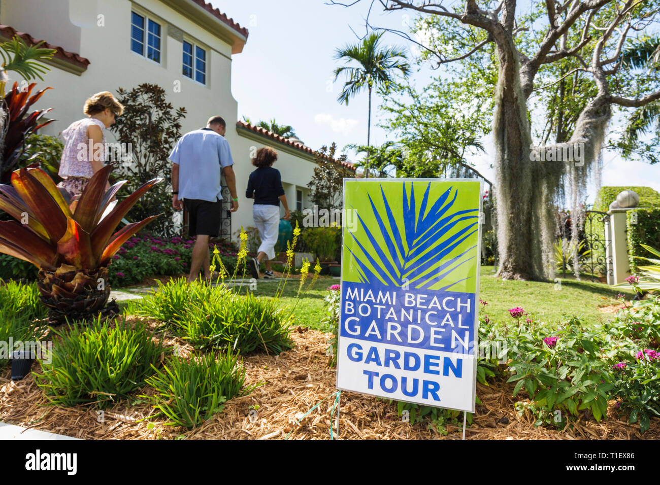 Miami Beach Florida, Miami Beach, Botanischer Garten Tour, privates Haus, 3001 Pinetree Drive, 1933 mediterraner Stil, Landschaftsgestaltung, Pflanzen, Schild, Logo, Fundraise Stockfoto