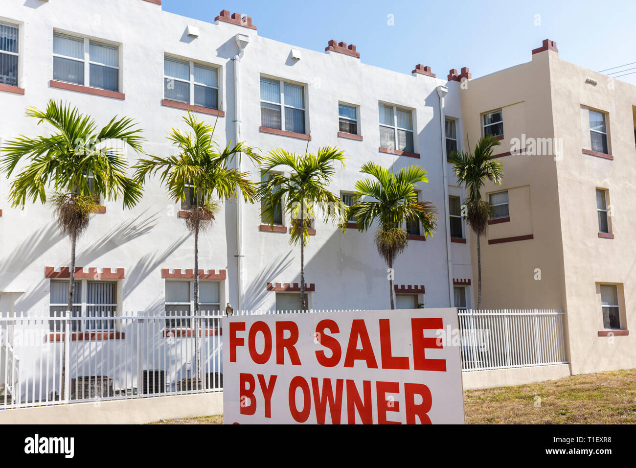 Miami Beach Florida, Land, leeres Grundstück, Entwicklung, Schild, verkaufen, zum Verkauf durch den Eigentümer, Gebäude, Palmen, FL090320011 Stockfoto