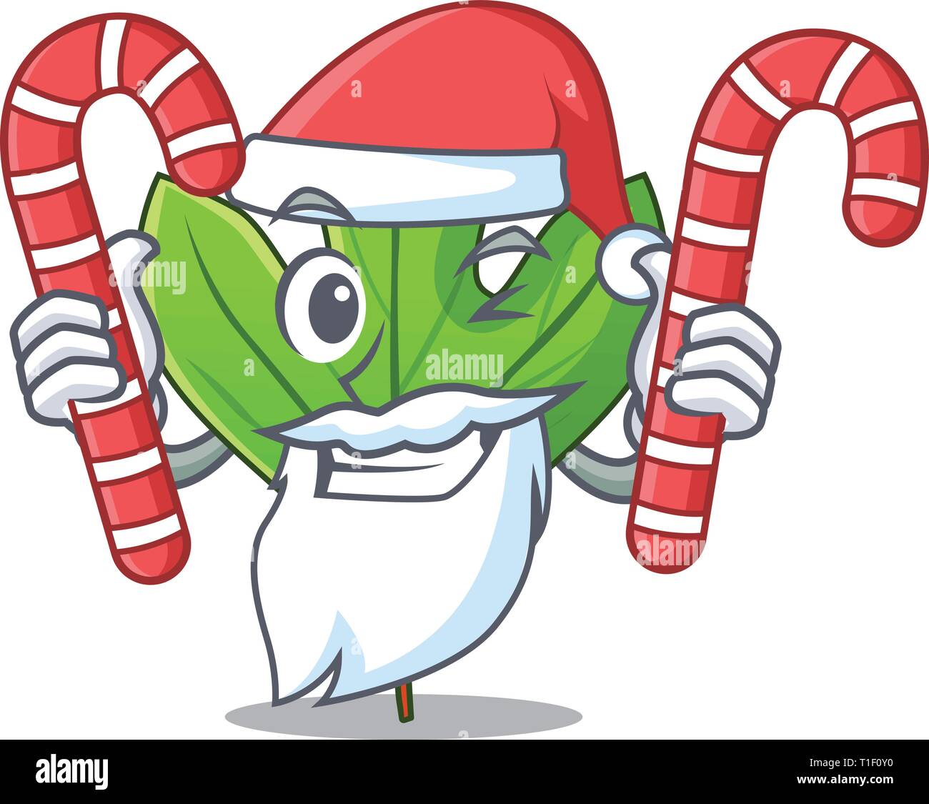 Santa mit Süßigkeiten sassafras Blatt in der Form cartoon Vector Illustration Stock Vektor