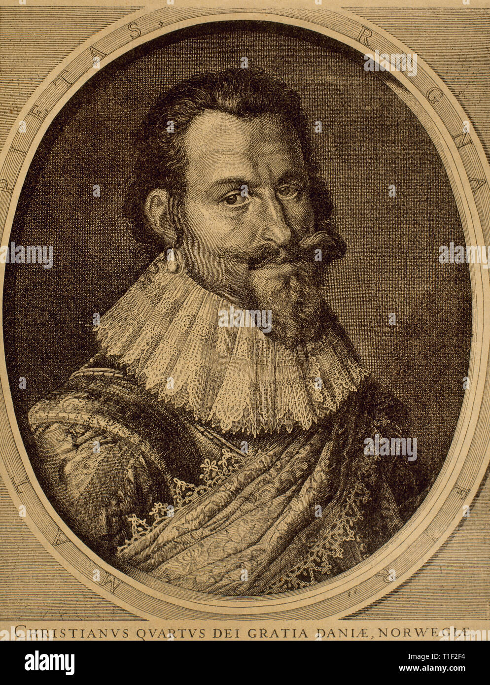 Christian IV. (1577-1648). Der König von Dänemark und Norwegen. Stich von J. Hondius. Stockfoto