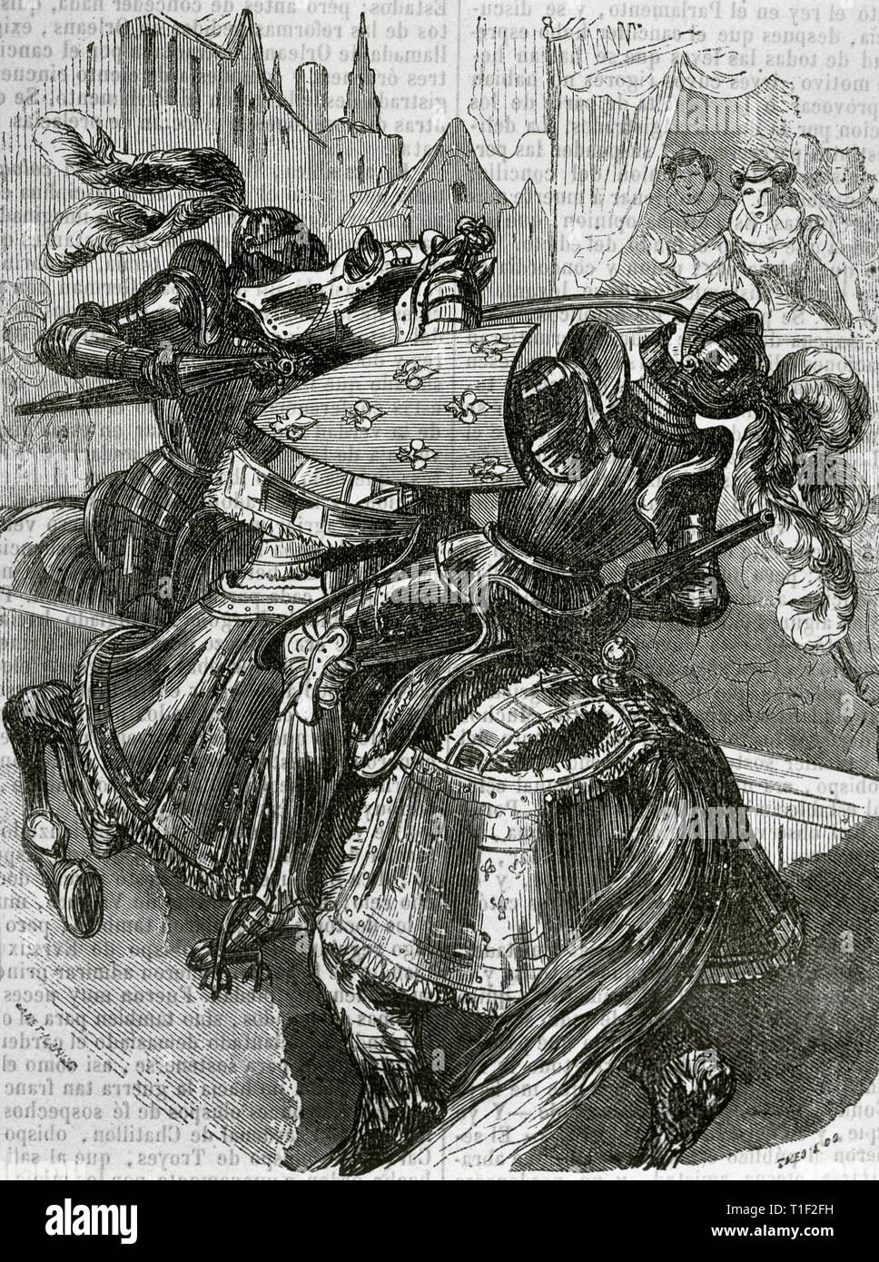 Heinrich II. (1519-1559). König von Frankreich. Gravur, Heinrich II., die eine Wunde in einem Turnier. Von Theo. Stockfoto