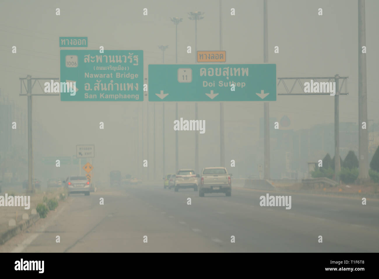 Chiang Mai, Thailand - März 24, 2019: Die Luftverschmutzung in der Stadt Chiang Mai Stockfoto
