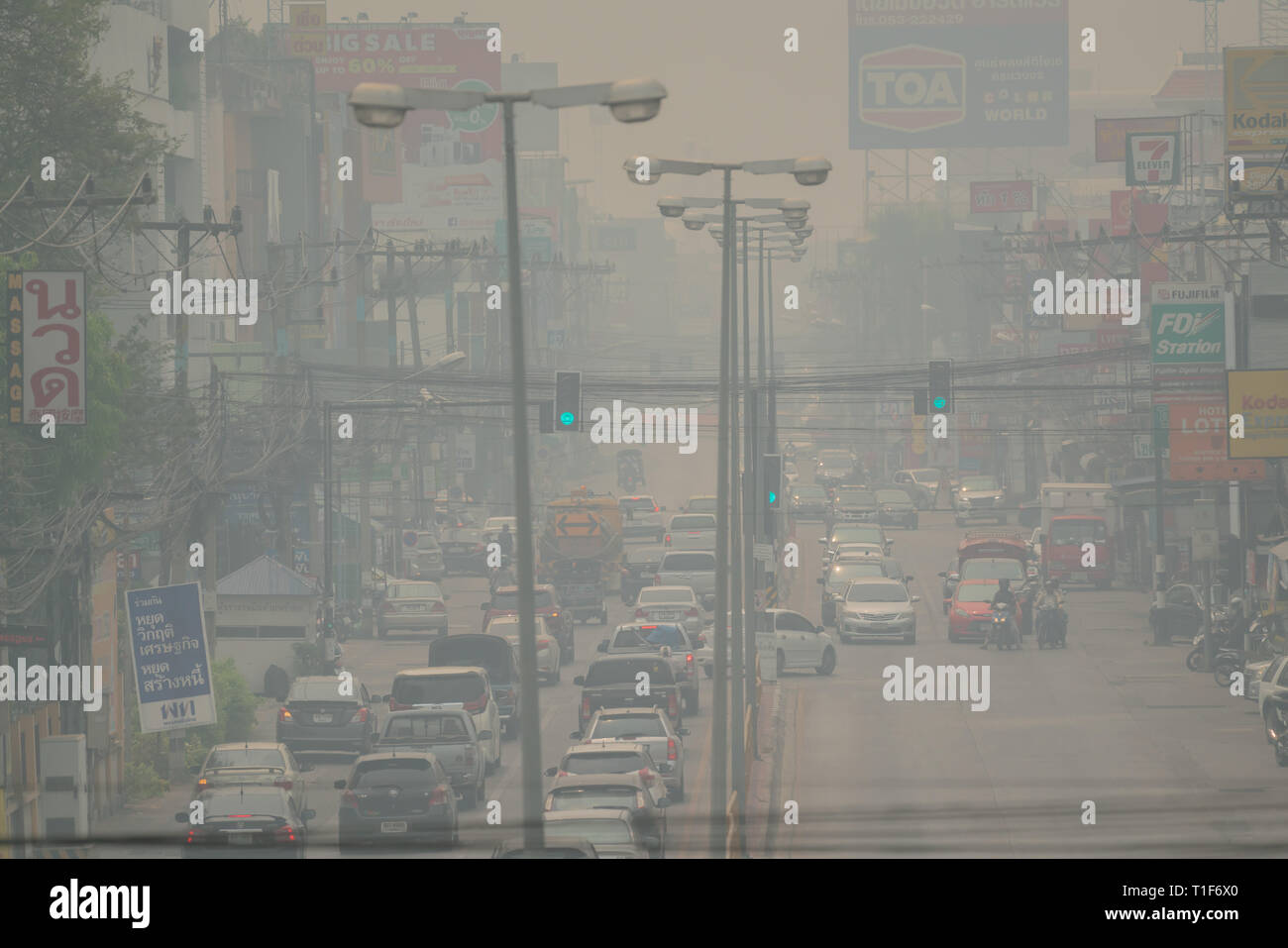 Chiang Mai, Thailand - März 24, 2019: Die Luftverschmutzung in der Stadt Chiang Mai Stockfoto